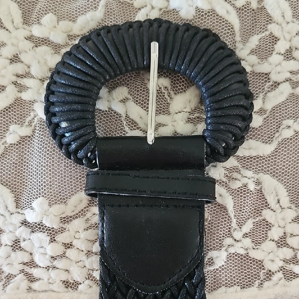 Black Woven Belt Womens Sz Sm 90s Y2K Bold Casual Summer Spring Casual Boho EUC